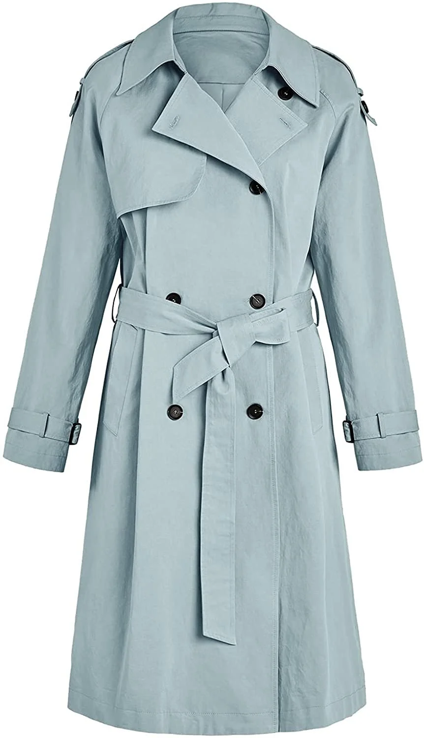 Тренч Жіночий Повсякденний Однотонний Довгий Рукав Двобортна, фото №4
