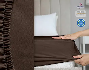 Простыня на резинке Beautex Хлопок 200 x 200 x 30 см Темно-коричневый synthetic.ua - Фото 1