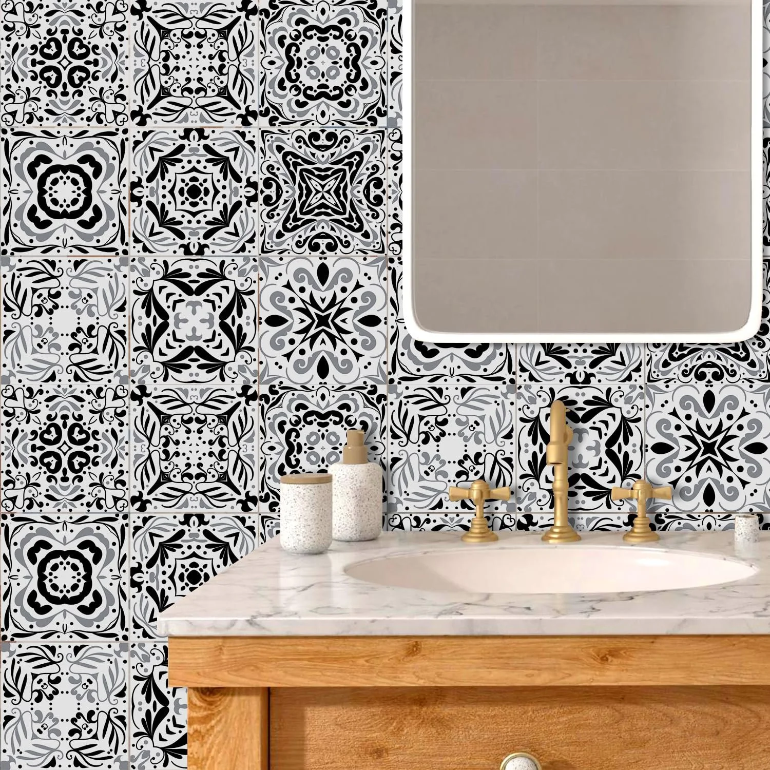 Наклейки для плитки TOARTI Pack of 18 Mosaic 15 x 15 см Чорно-сіро-білі, фото №5