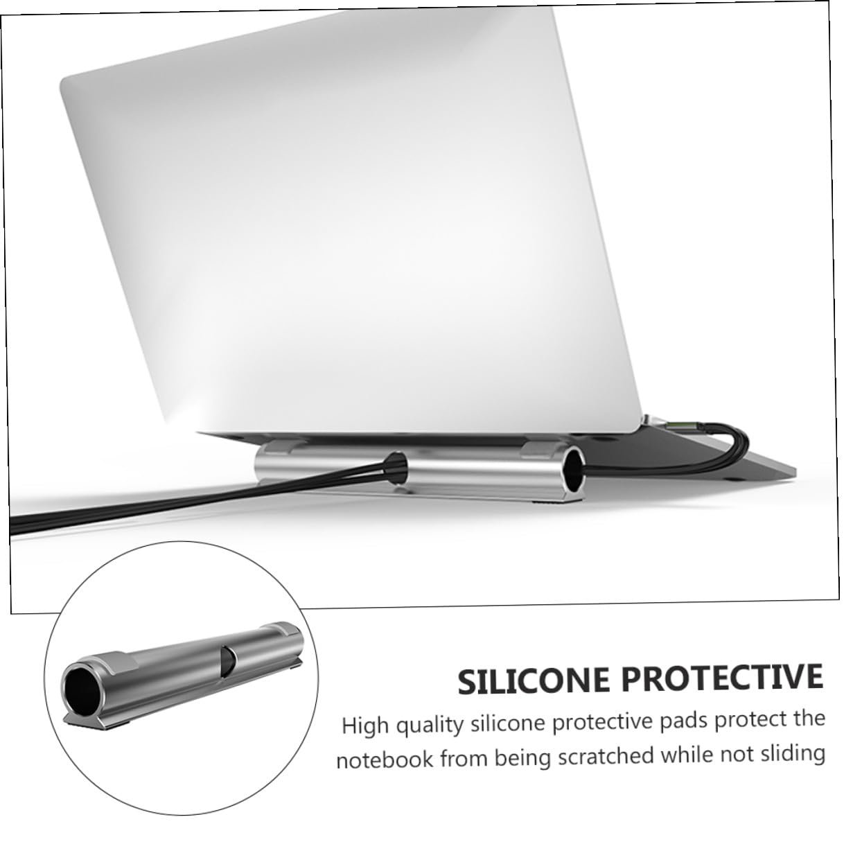 Підставка для ноутбука алюмінієва з нековзними ніжками, тримачем для кабелю та функцією охолодження, регульована по висоті, фото №9