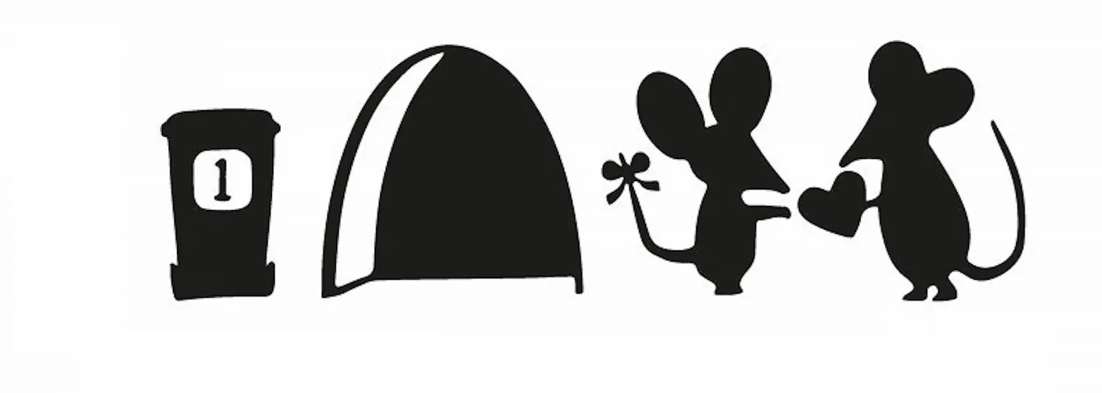 Настінна наклейка 214B Mouse Love Heart Вінілова Миші для плінтуса 18 x 7 см Чорна, фото №1