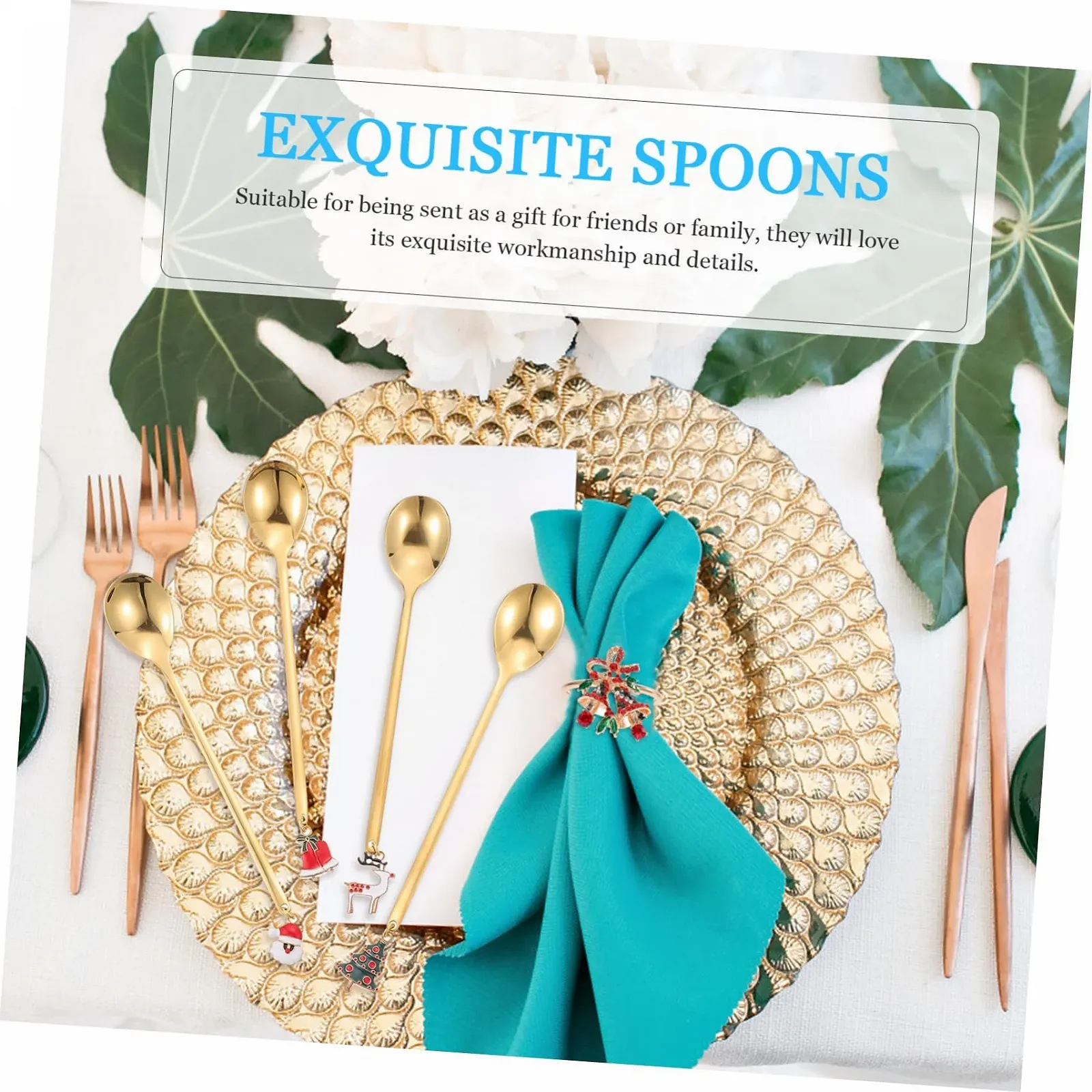 Ложка HEMOTON 4 шт. з нержавіючої сталі для десертів, різдвяна, фото №6