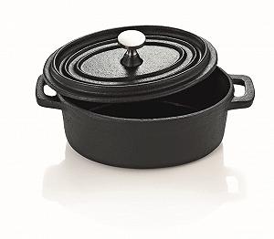 Кокотница Cocotte овальная 12 см чугунная черная - Фото 1