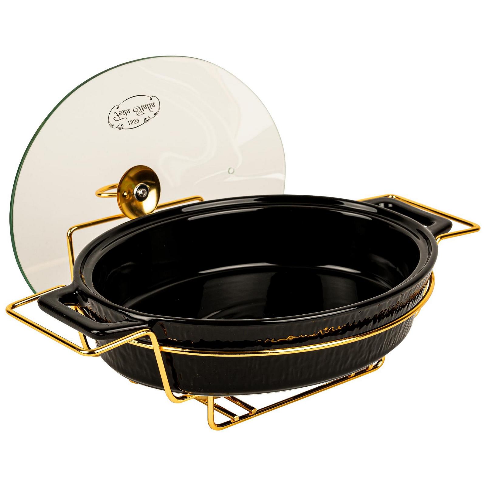 Гусятниця для запікання керамічна з кришкою та підставкою 2.5 л овальна Чорна, фото №6 Гусятниця для запікання керамічна з кришкою та підставкою 2.5 л овальна Чорна, фото №6