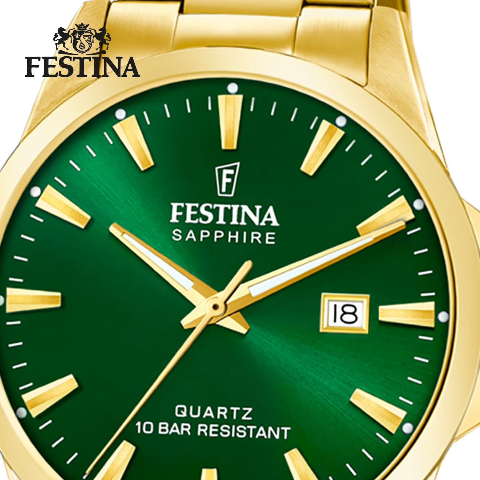 Часы Festina Swiss Made F20044/5 Мужские Золотой Зелёный Циферблат Браслет, фото №2 Часы Festina Swiss Made F20044/5 Мужские Золотой Зелёный Циферблат Браслет, фото №2