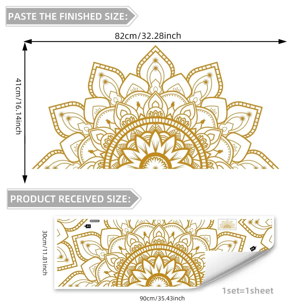 Наклейка на стіну Runtoo Велика половина мандали Лотос у стилі бохо Золотистий, фото №5