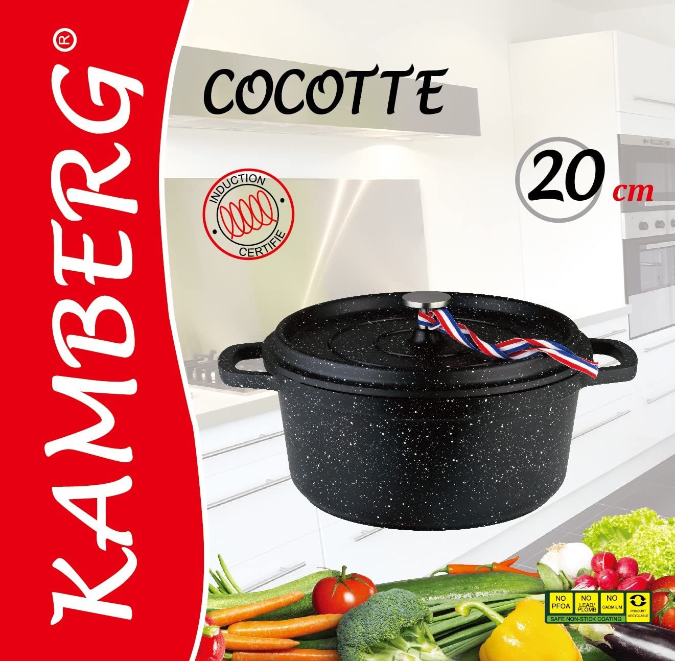Кастрюля-жаровня Kamberg 0008194 Round 20 см Cast Aluminium Stone Effect Induction PFOA-Free Black, фото №8