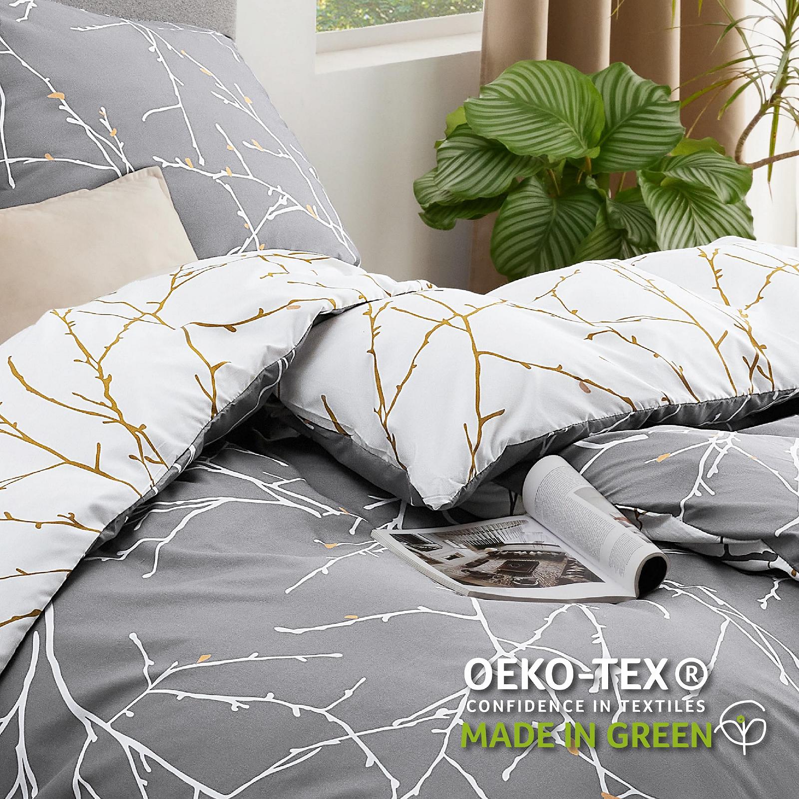 Постільна білизна BEDSURE 135 x 200 см, 4 предмети, сірий візерунок "Гілки", з блискавкою, фото №8