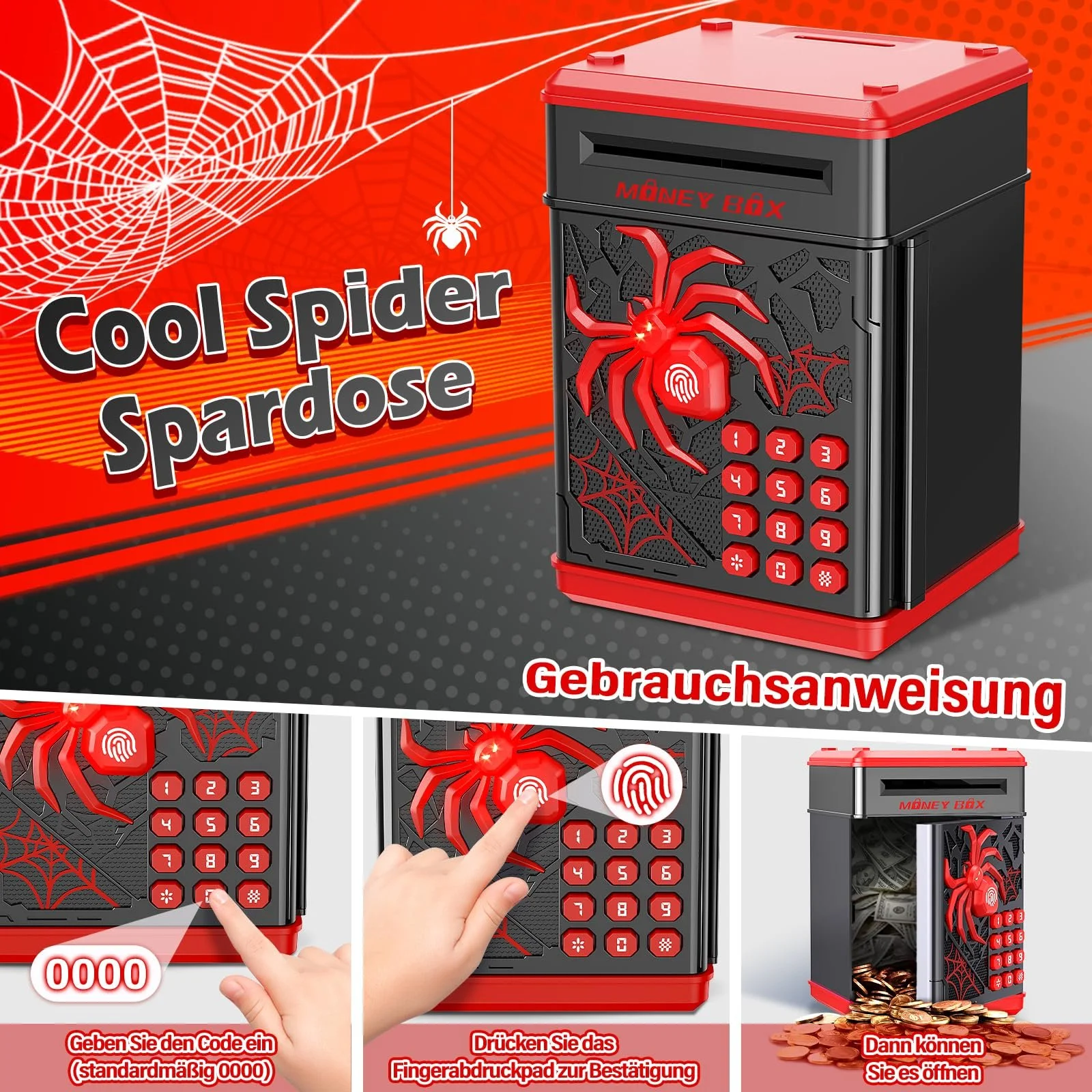 Копилка Yellcetoy Spider Safe Детская с кодом Электрический Черный, фото №3