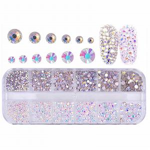 Стразы для ногтей Crystal Gems Flat Back SS4 6 8 10 12 16 Round Glitter Diamonds 3D - Фото 1