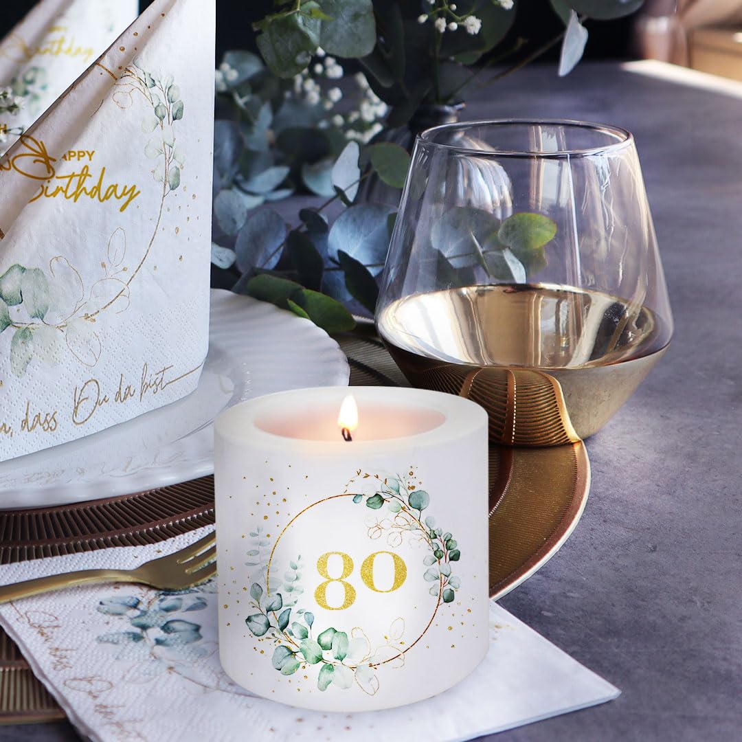 Свічка 80 Years для столового декору або подарунка для дня народження та золотої весілля із зображенням в оригінальному оформленні діаметром 8 x висота 7.5 см, фото №2
