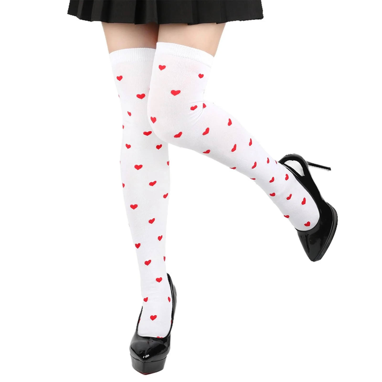 Жіночі шкарпетки вище коліна з візерунком серця та губ, 2 пари, білі, фото №5