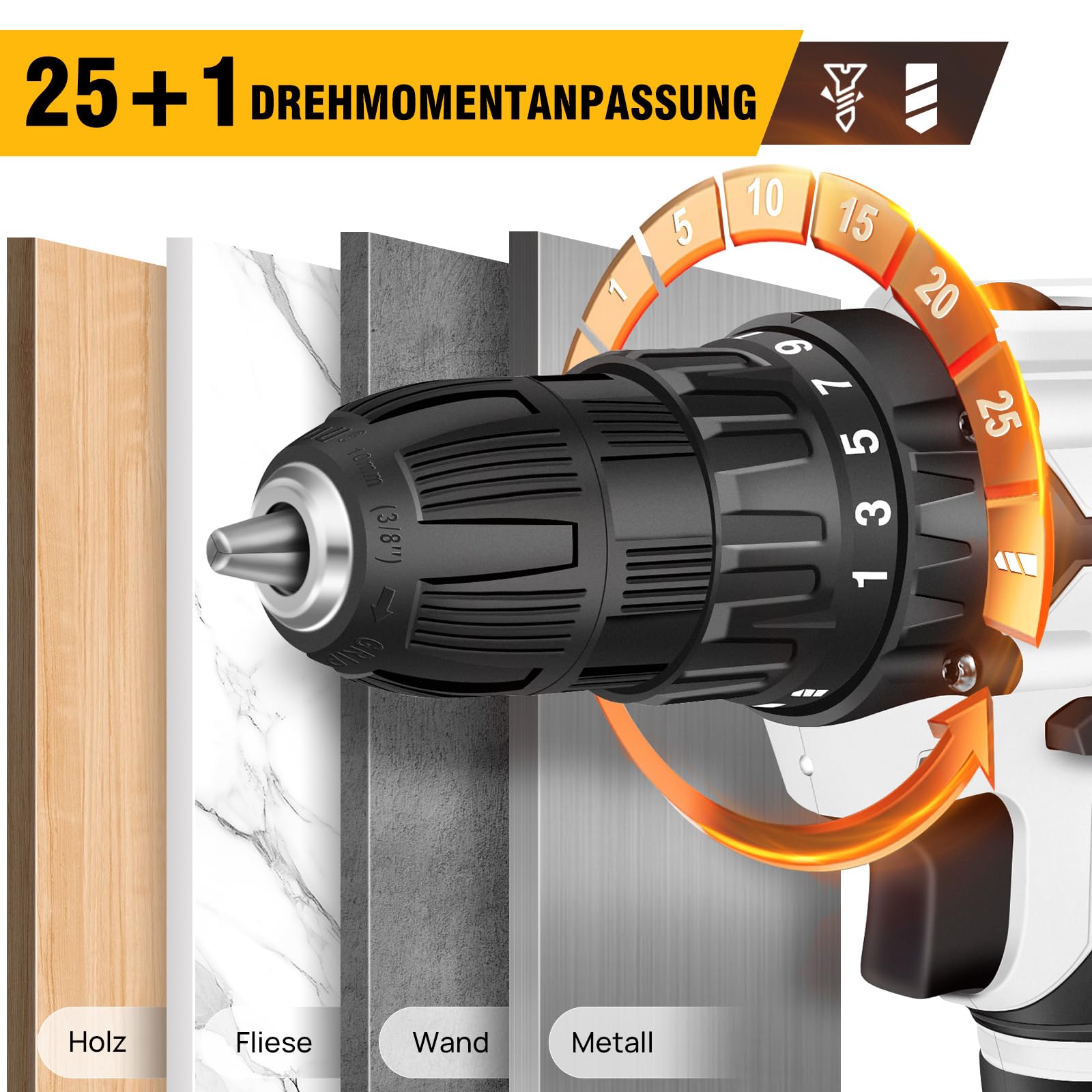 Шуруповерт акумуляторний 21 V з 1 x 1500 мА·год акумулятором, 45 Нм, 2 швидкості, крутний момент 25 + 1 рівень, LED світло, 29 аксесуарів, фото №2 Шуруповерт акумуляторний 21 V з 1 x 1500 мА·год акумулятором, 45 Нм, 2 швидкості, крутний момент 25 + 1 рівень, LED світло, 29 аксесуарів, фото №2