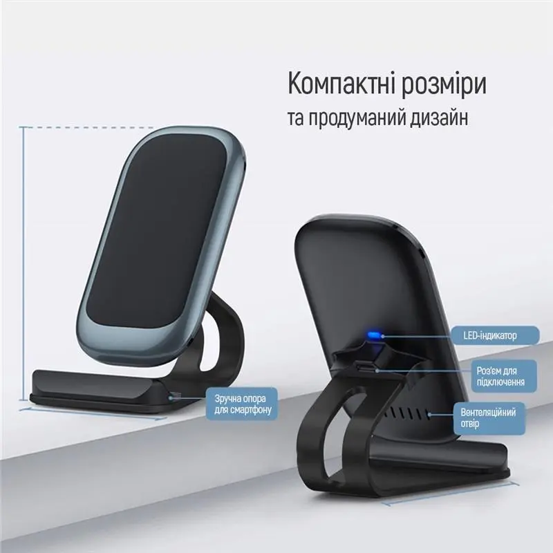 Беспроводное зарядное устройство ColorWay Wireless Stand 10W Blue (CW-CHW30Q-BL), фото №2