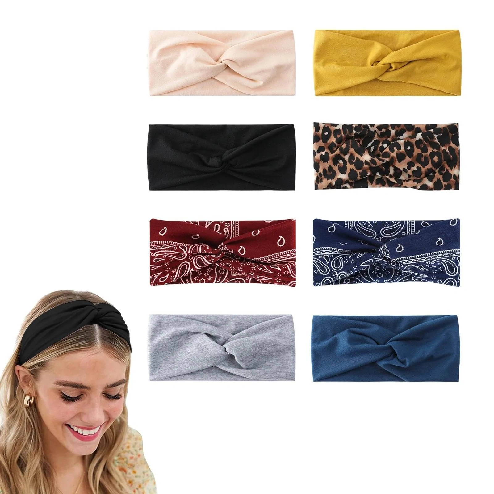 Набір з 8 жіночих літніх спортивних пов'язок на голову, фото №1
