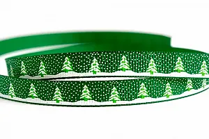 Лента репсовая Лентомания 10мм зеленая с елочками GRSGRN10GRNTR - Фото 1