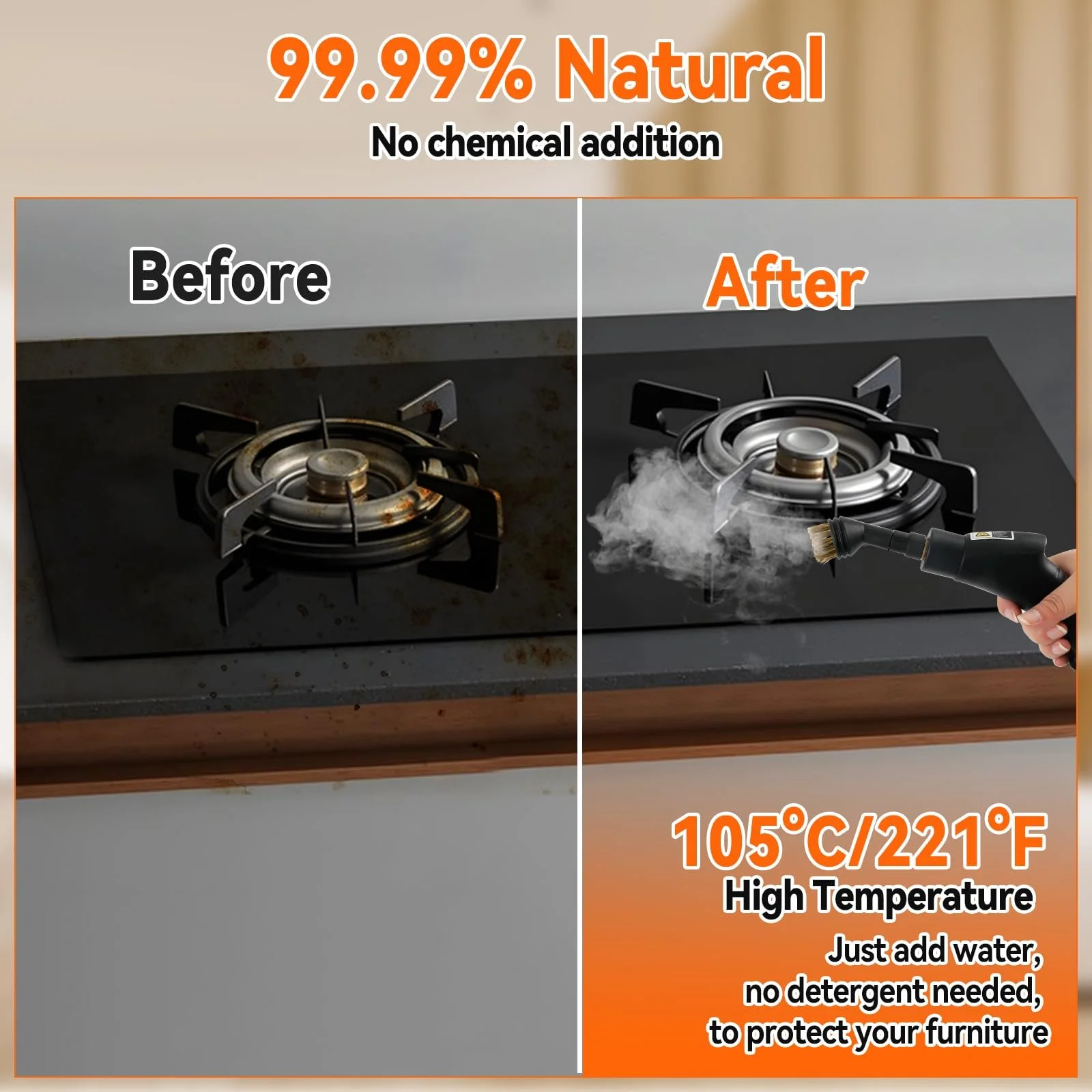 Пароочисник ручний 2500 Вт 1.6 л 3 рівні регулювання портативний, фото №5