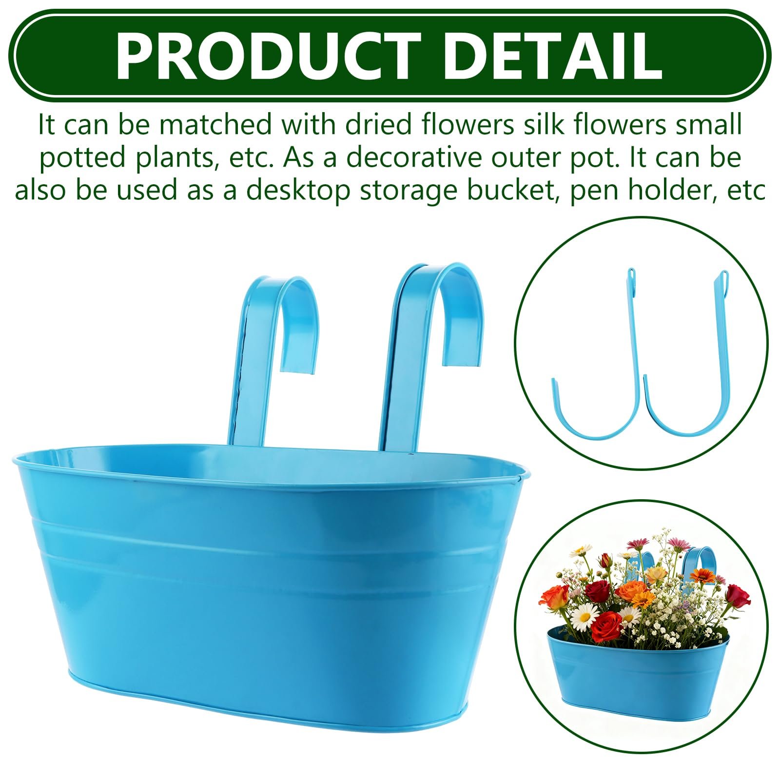 Набір підвісних квіткових горщиків DAJAVE Металеві 6 шт. (Синій + Зелений), фото №6