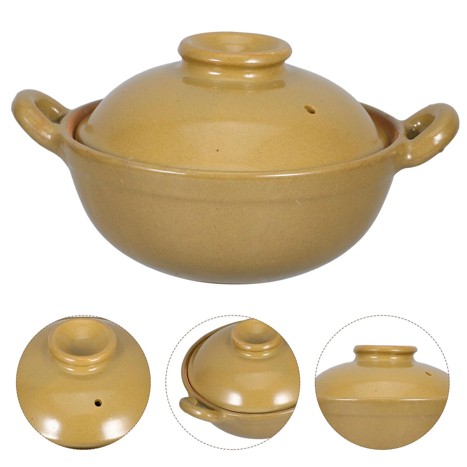 Горшок глиняный для тушения Toyvian с двойной ручкой нескользящий с крышкой для дома и сада, фото №9