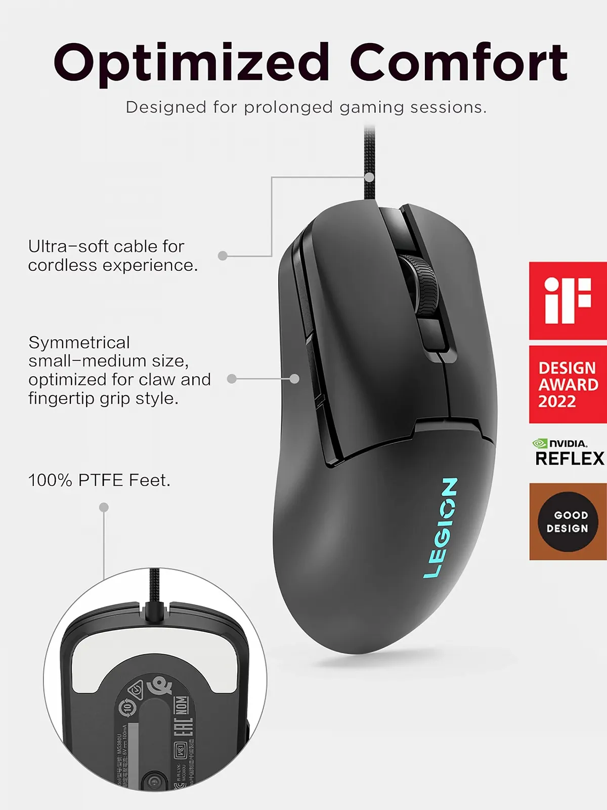 Мышь Lenovo Legion M300s RGB игровая, до 8000 DPI, 6 программируемых кнопок, RGB 16.8 миллионов цветов, фото №3