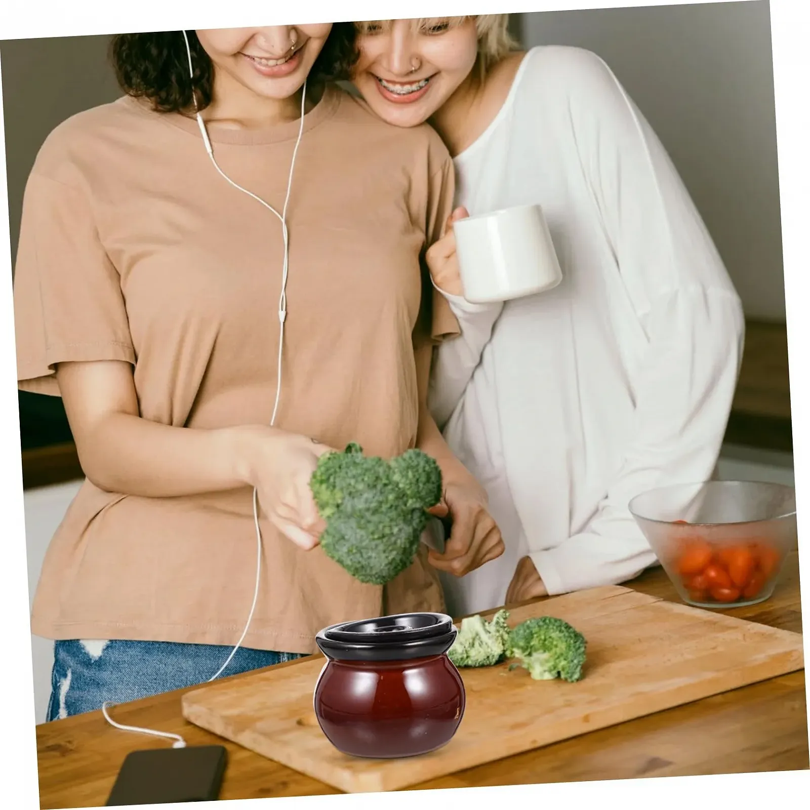 Набір горщиків керамічних 2 шт. з кришкою Білий, фото №6