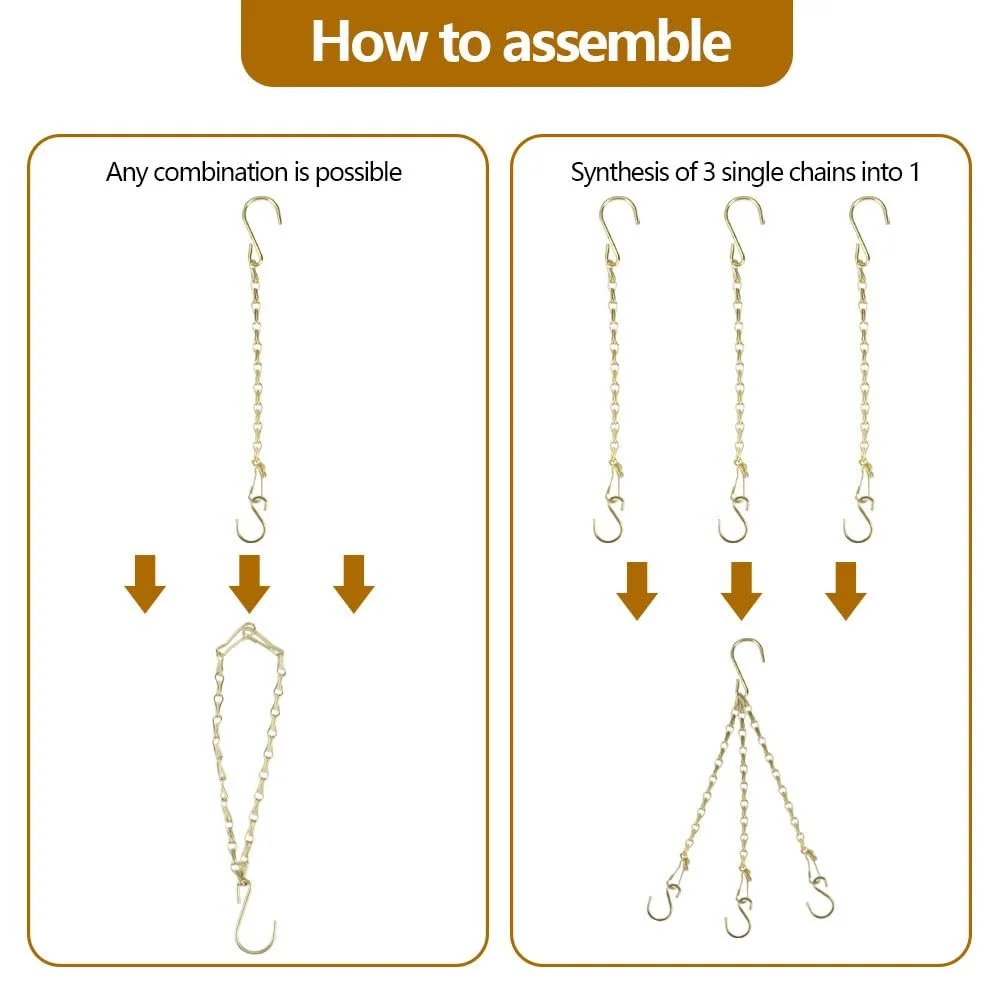Цепочки для подвесных корзин набор 10 шт. 25 см Металл Золотистый, фото №4