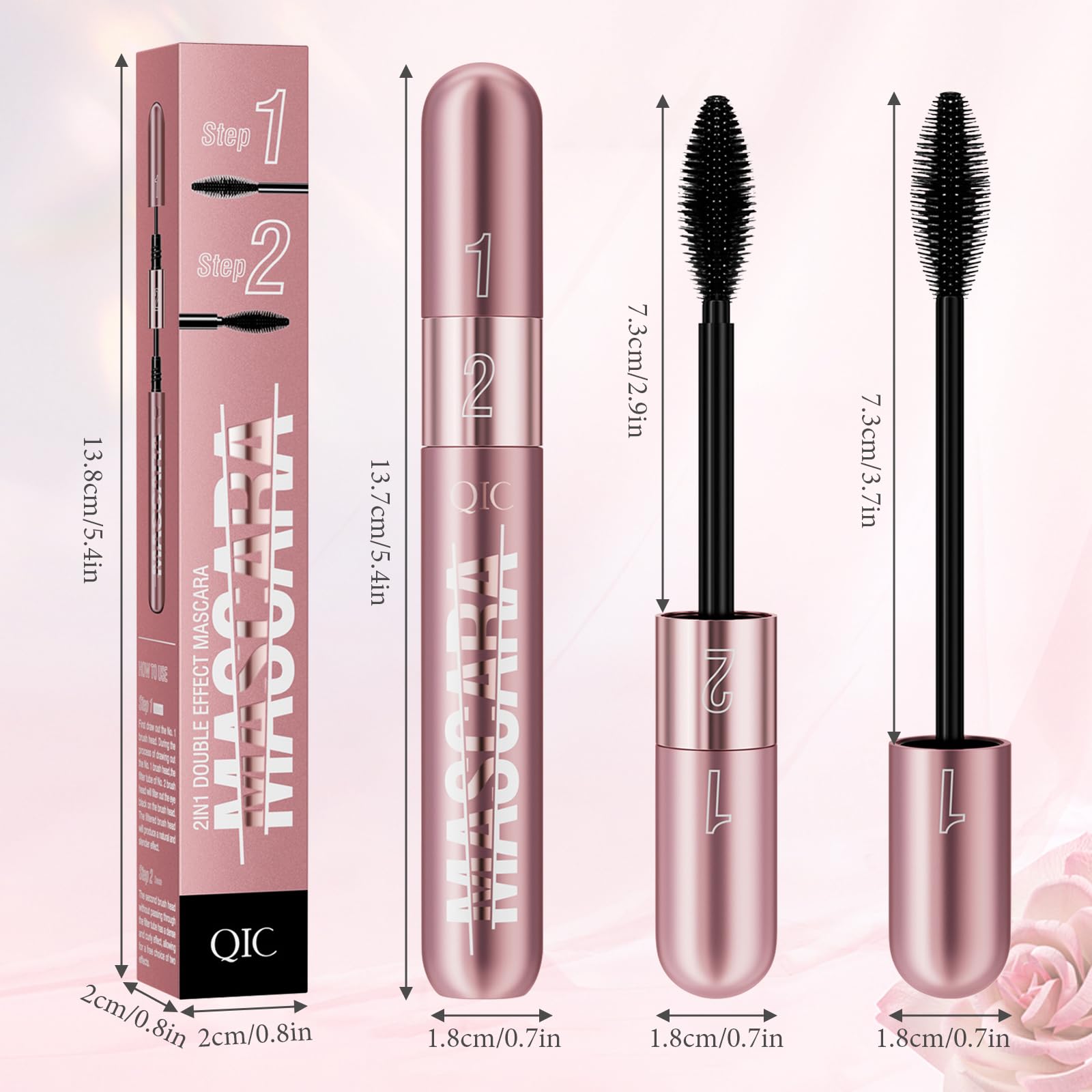 Mascara телескопическая 4D 2-in-1 водостойкая, устойчивая к поту и не смазывается, чёрная, фото №2