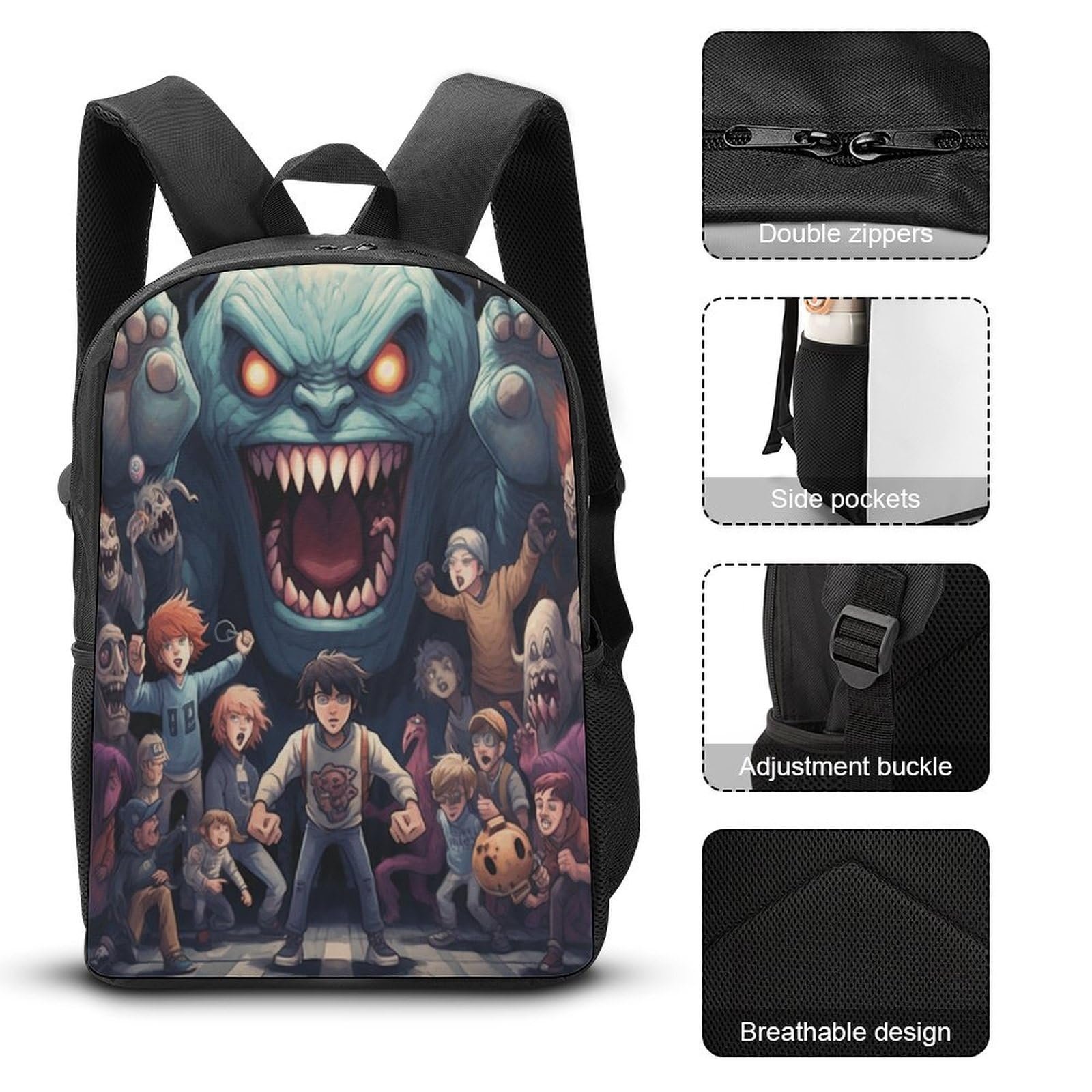 Рюкзак NACHOMACHO Monster Adventurer Школьный для мальчиков и девочек подростков Водонепроницаемый для женщин и мужчин для ноутбука 17 дюймов, фото №4