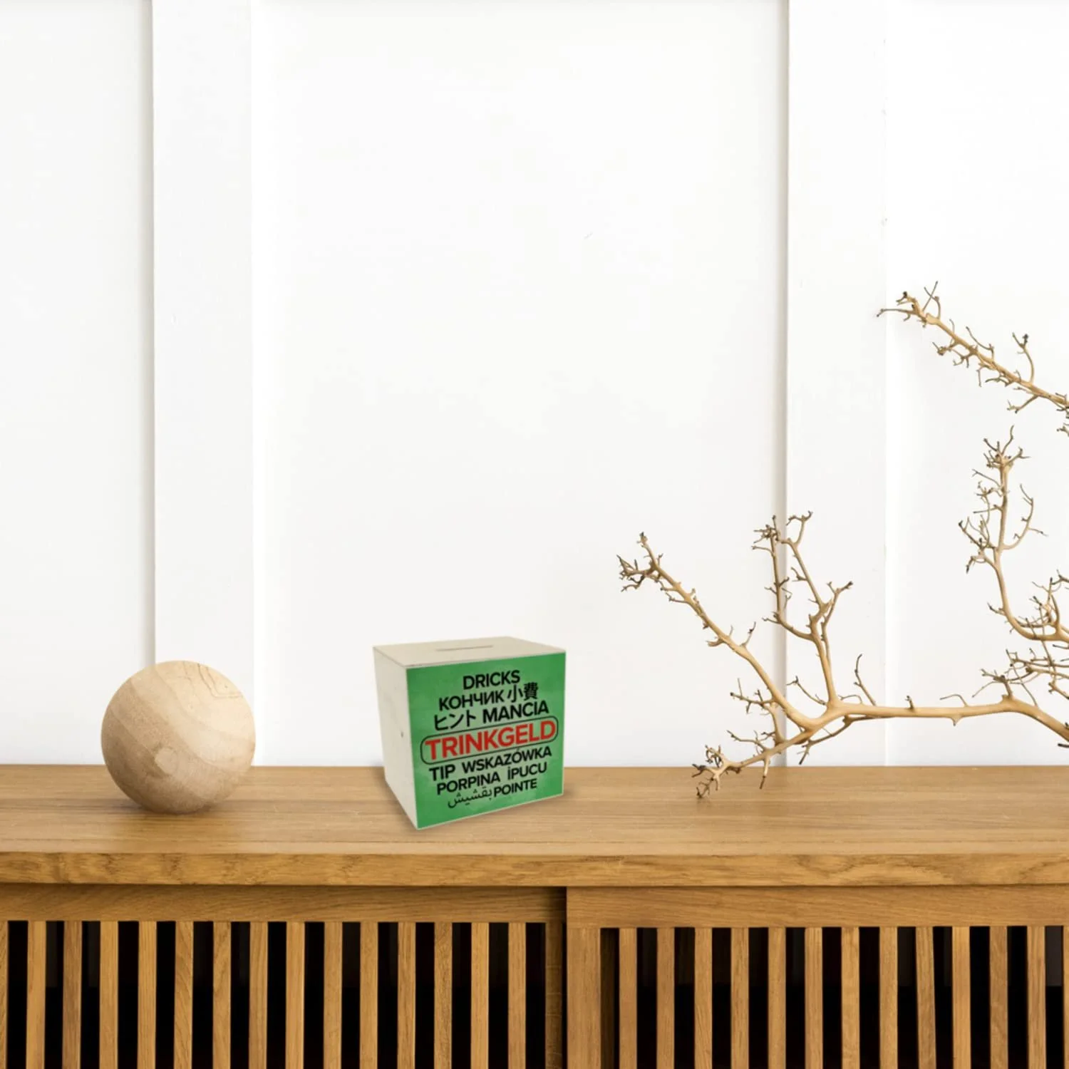 Скарбничка дерев'яна для чайових багатомовна зелена настільна, фото №2