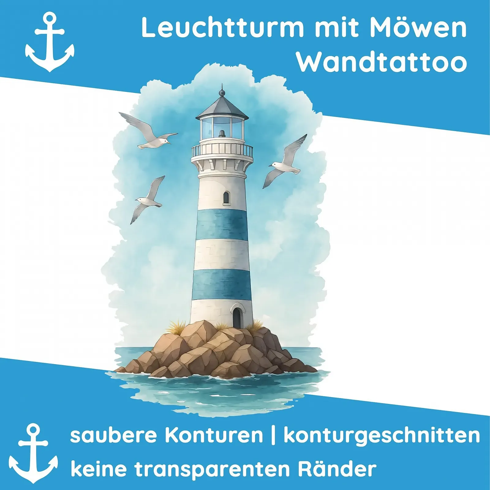Наклейка на стіну Маяк і чайки акварель вінілова 30 x 46 см, фото №3