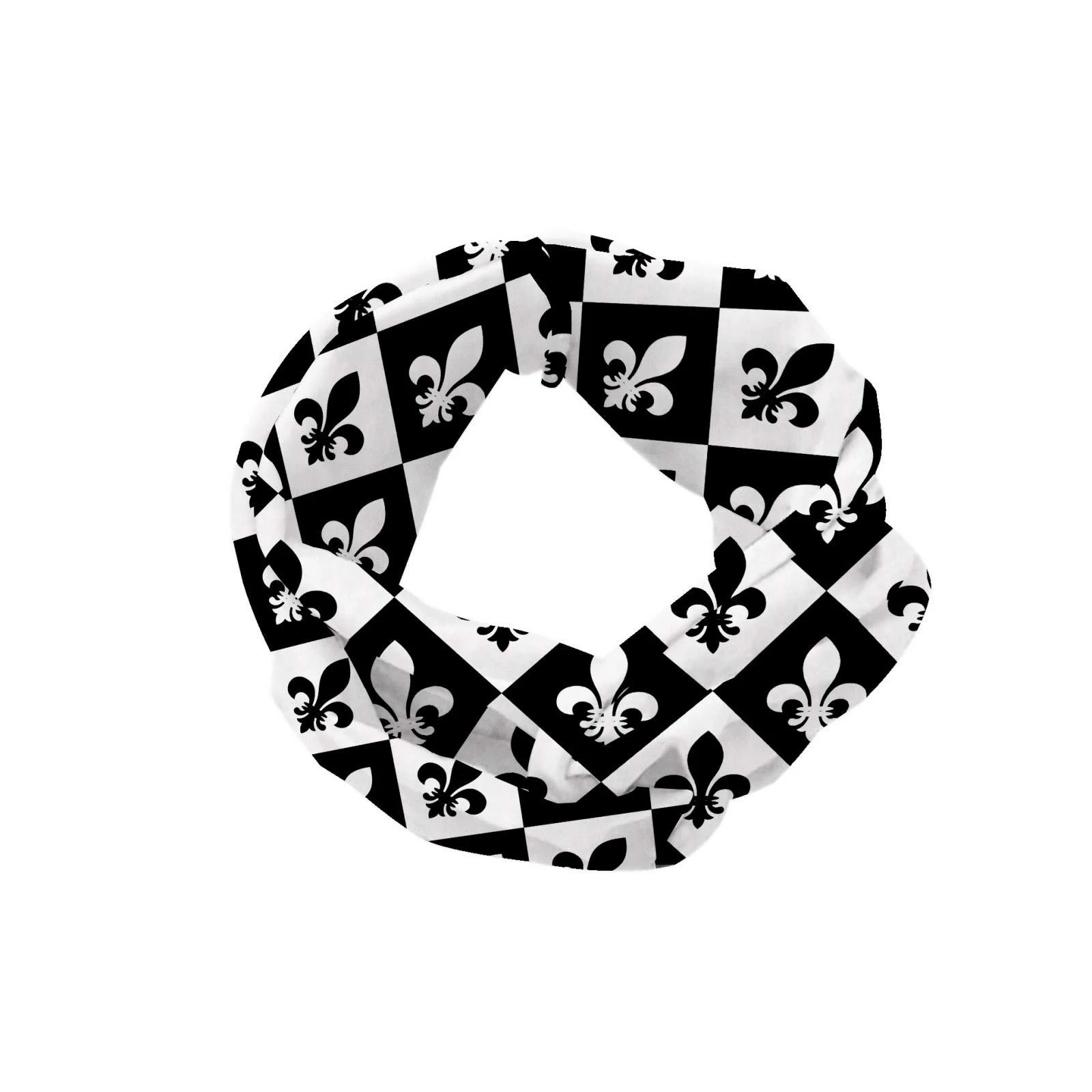 Пов'язка-бандана ABAKUHAUS Fleur De Lis, картатий візерунок, прямокутники, європейський герб, монохромна емблема, еластична та зручна, чорний/білий, фото №2
