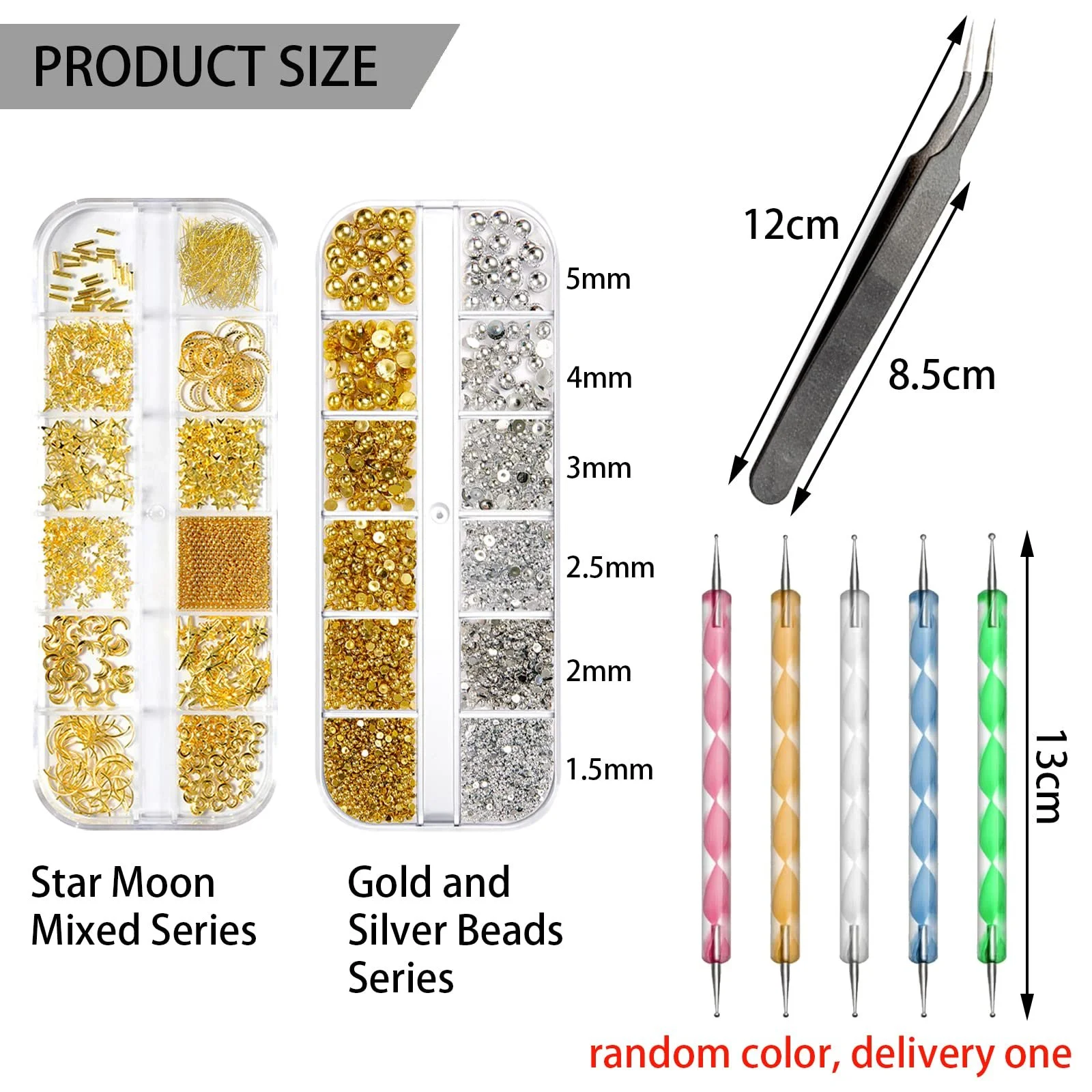 Набор страз для ногтей 1400 шт., Золотые блестящие камни для ногтей, Хрустальные камни для ногтей, Подвески для ногтей в форме звезд и луны, для DIY ногтей, с пинцетом и ручкой для сверления, фото №2