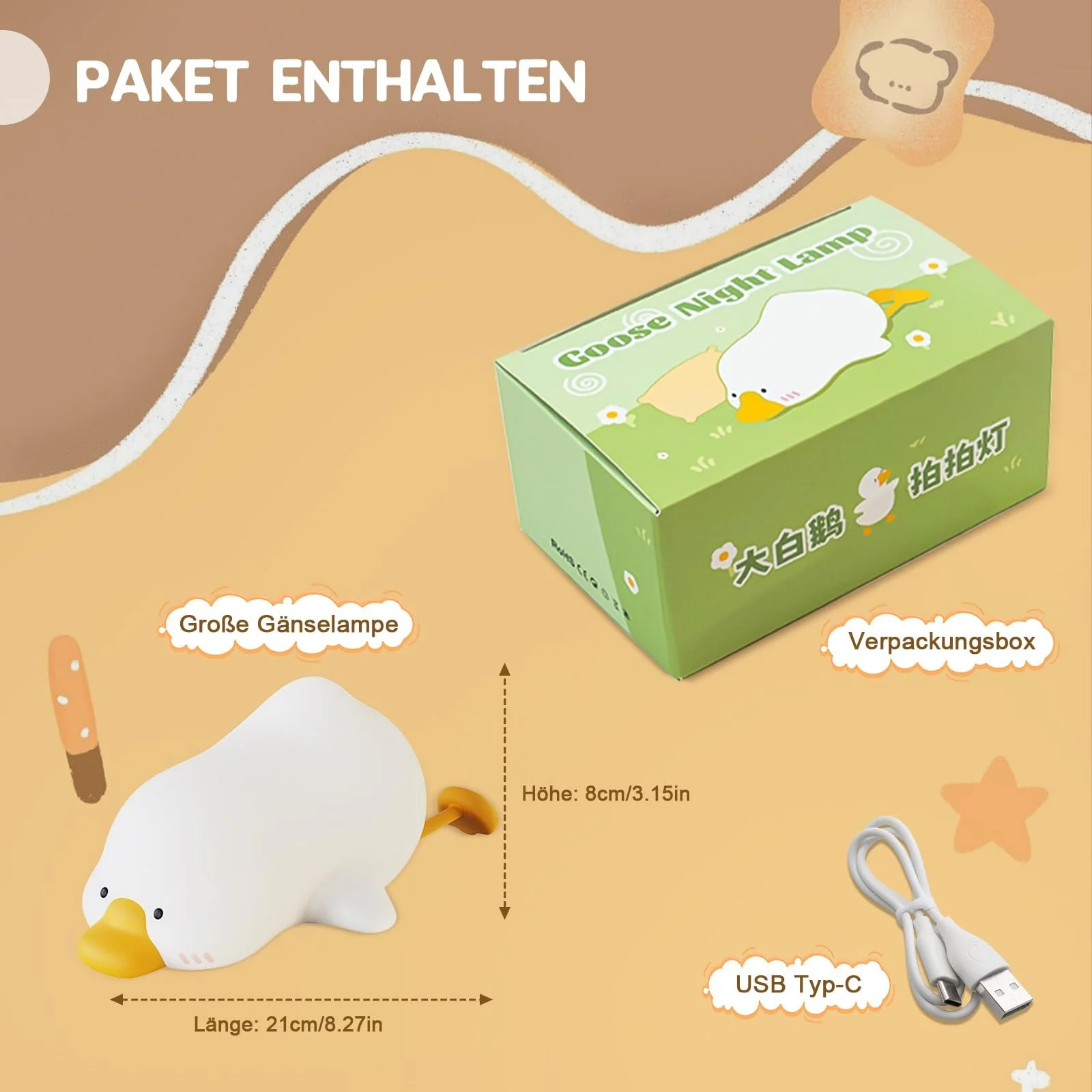 Нічник beek Гусак Силіконовий Акумуляторний Сенсорний LED з регулюванням яскравості Багатоколірний, фото №8