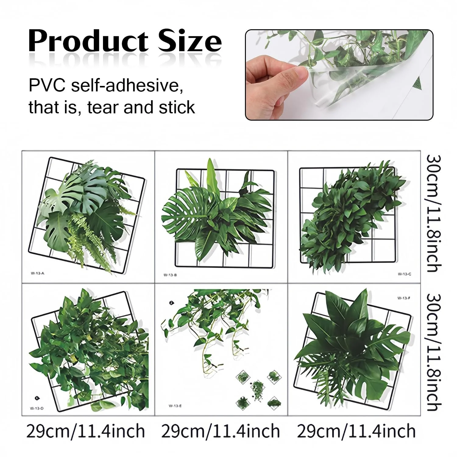 Наклейка на стіну Plants Green 3D PVC Набір 6 шт., фото №2