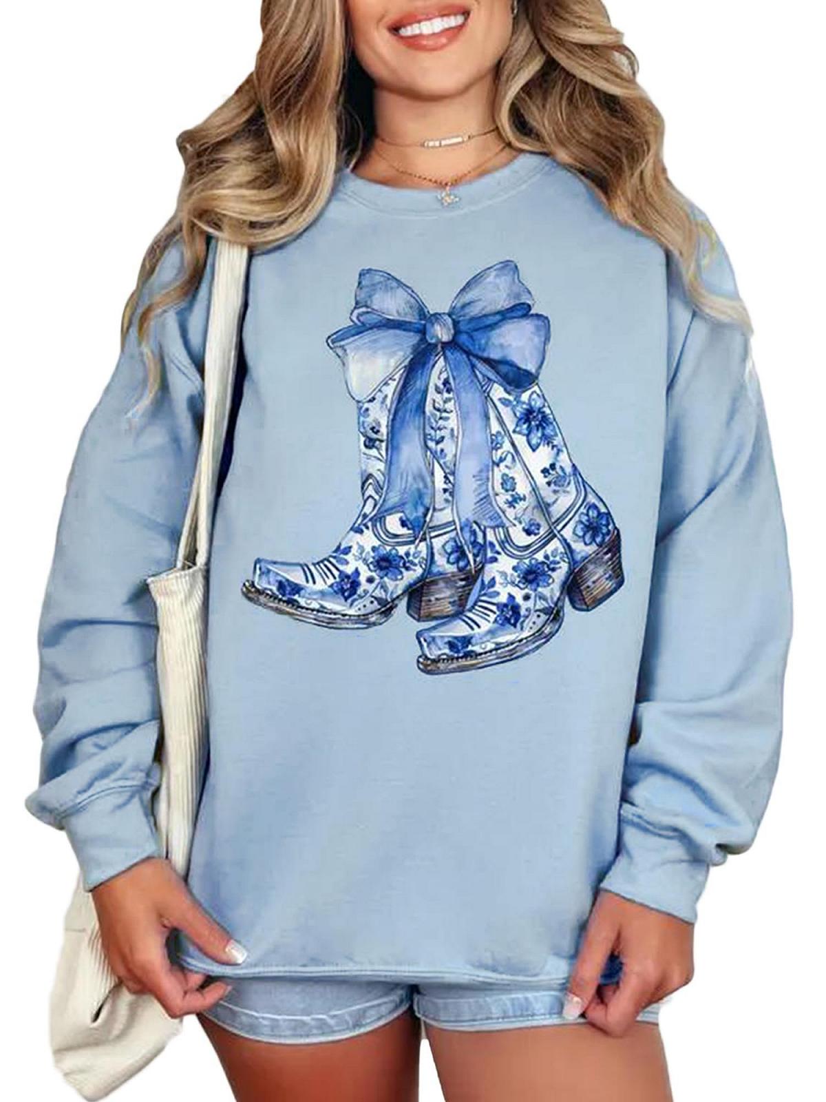 Женский Свитшот SANSIWU C Рождественским Принтом, Легкий Пуловер с Круглым Вырезом, фото №1