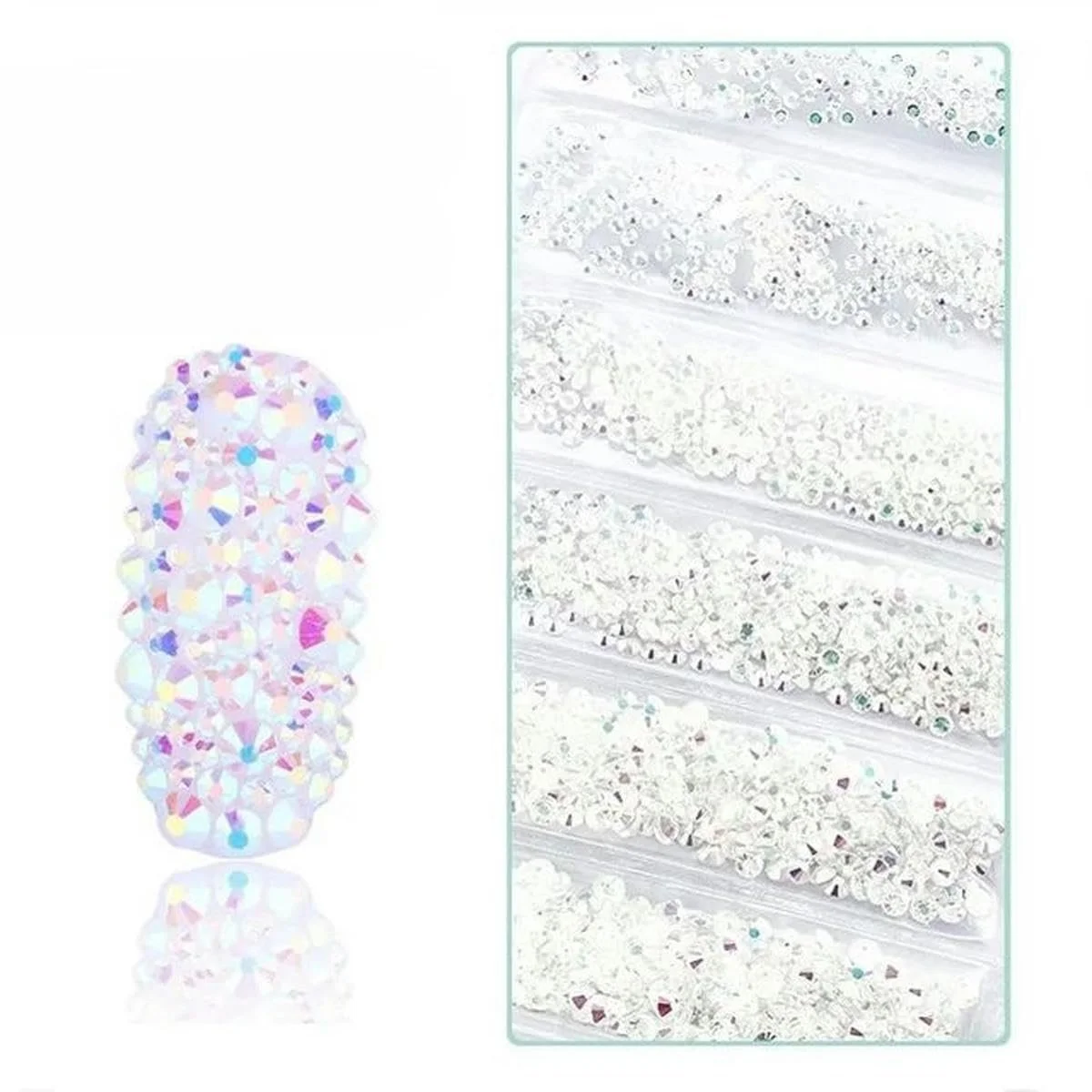 Стразы для ногтей SS3-SS12 Glitter 3D No Hotfix Flat Back Glass Pixie Crystal AB Nude Crystal AB, 1440 шт., фото №1