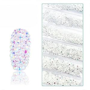 Стразы для ногтей SS3-SS12 Glitter 3D No Hotfix Flat Back Glass Pixie Crystal AB Nude Crystal AB, 1440 шт. - Фото 1
