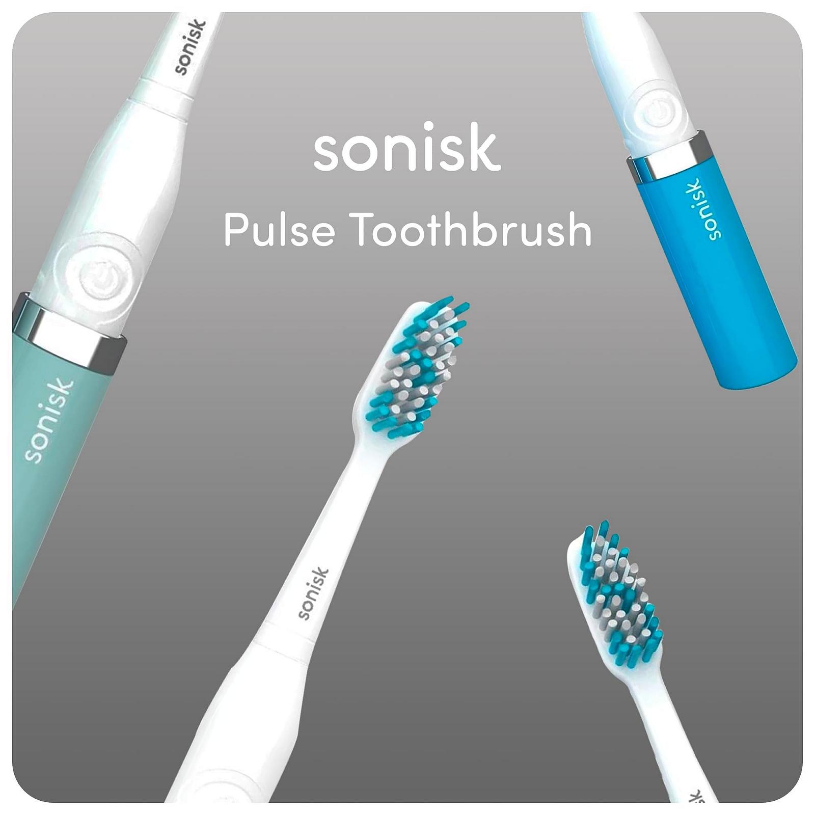 Зубная щетка электрическая Sonisk Pulse на батарейках, портативная, дорожный размер, с антимикробной звуковой технологией, 1 x батарейка, 2 x насадки, 1 x дорожный чехол в комплекте, бирюзовый, фото №5