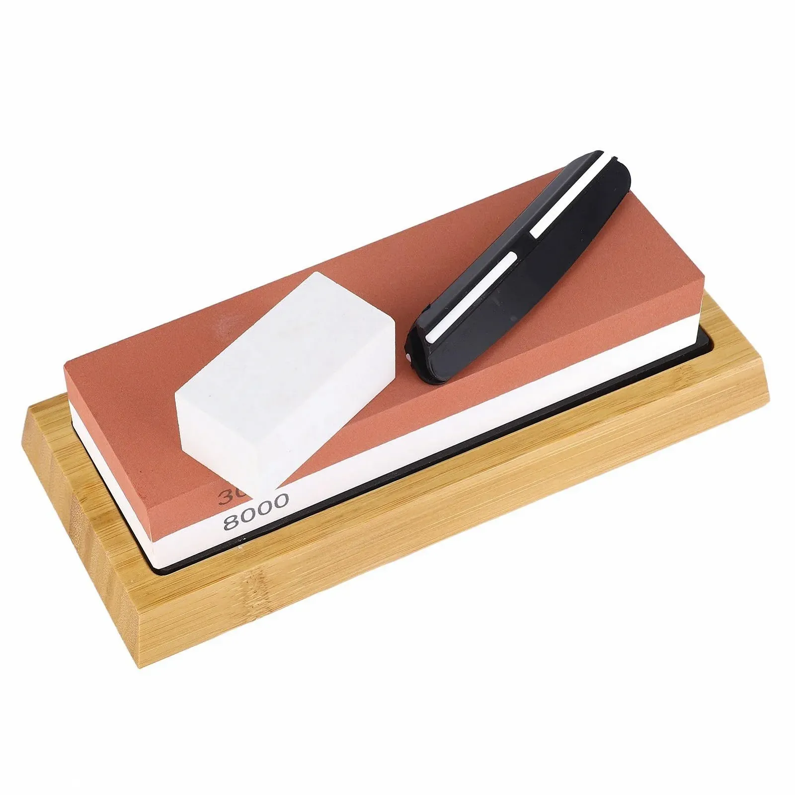 Точильний камінь зернистість 3000/8000 двосторонній з дерев'яною основою Червоно-білий, фото №3