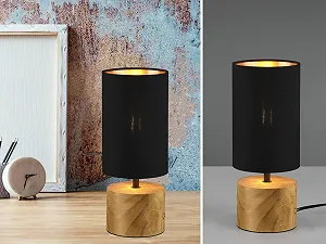 Настільна лампа LED 12 x 30 см дерев'яна основа тканинний абажур Black/Gold synthetic.ua - Фото 1