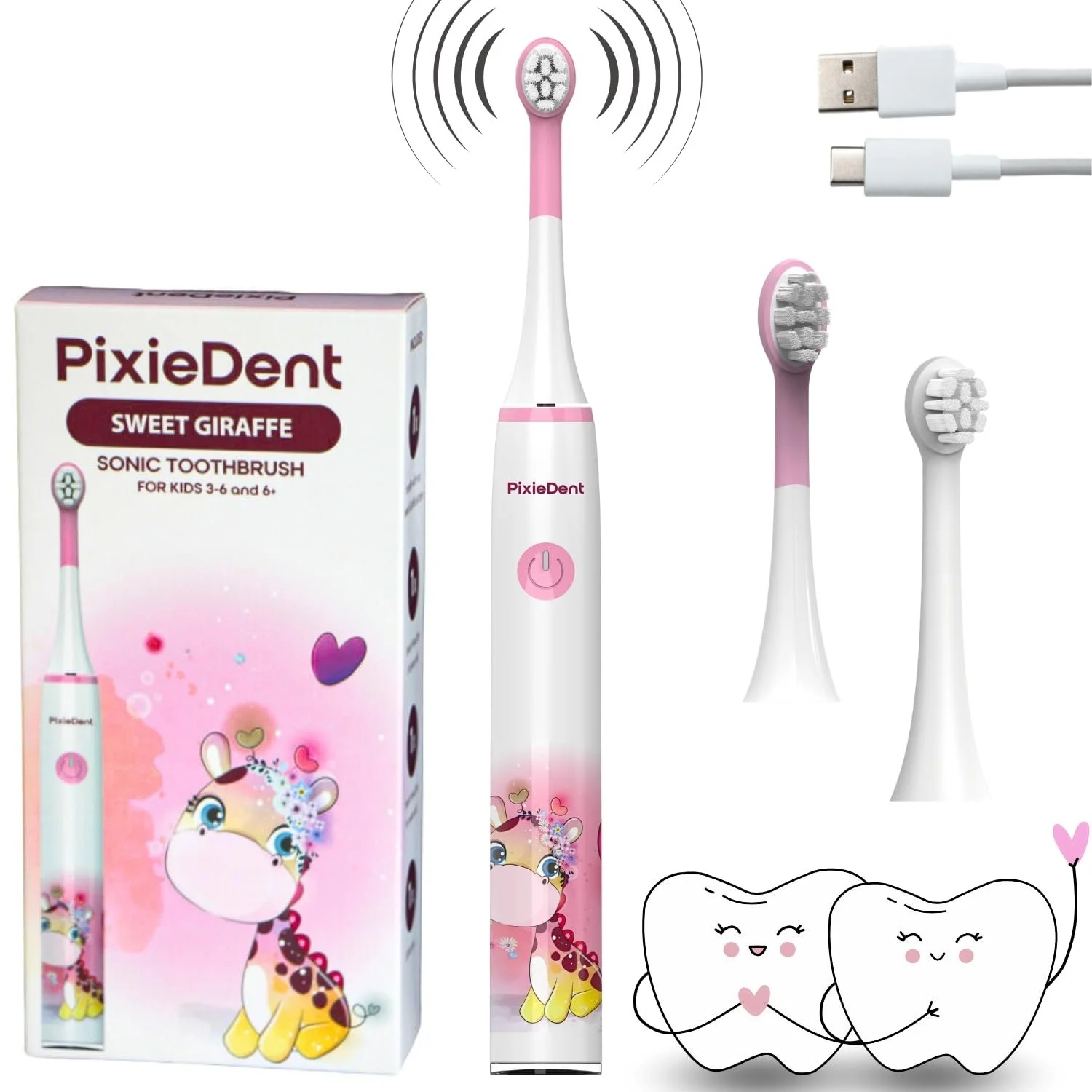 Детская звуковая зубная щетка PixieDent Sweet Giraffe 2 режима Таймер Soft Bristles, фото №1