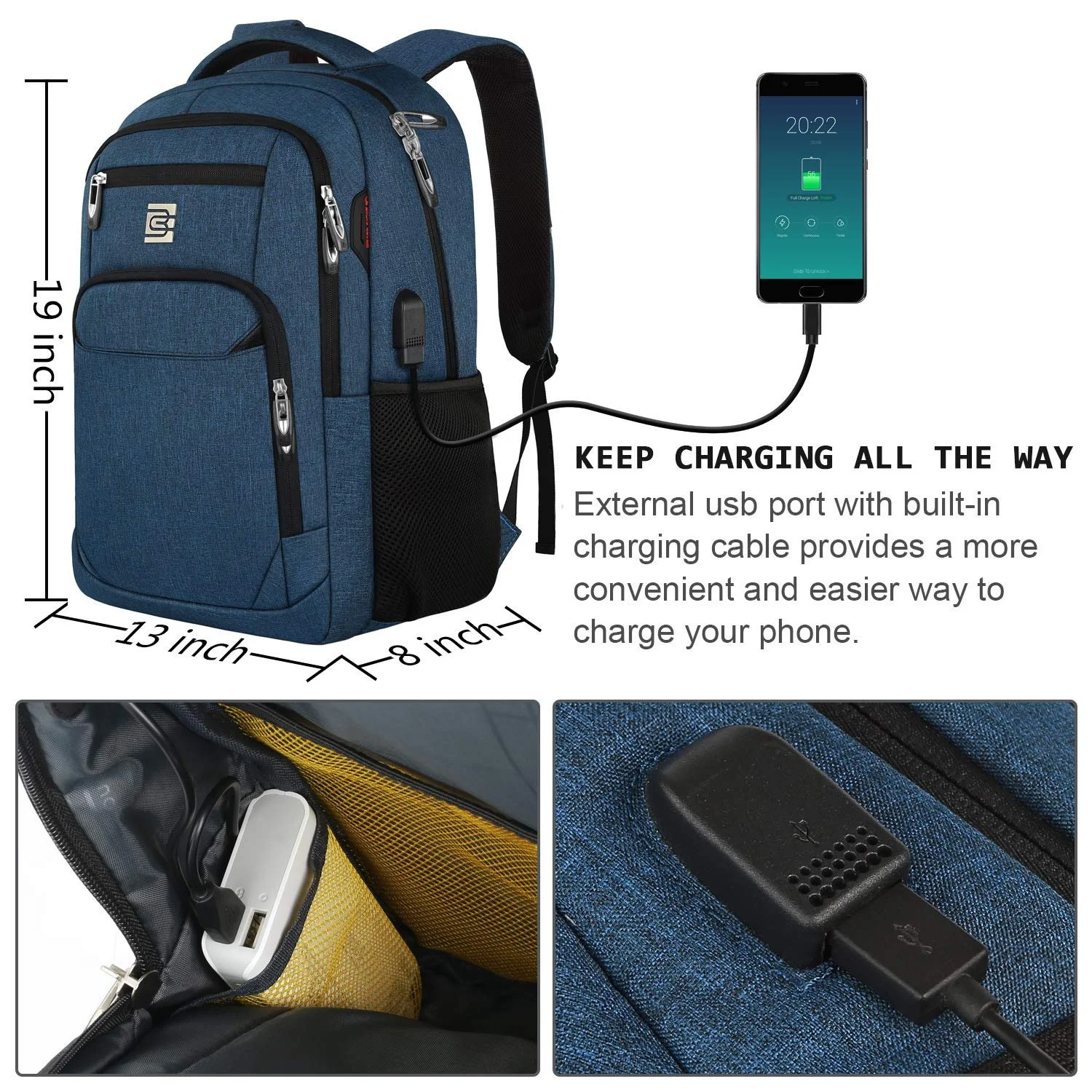 Рюкзак для ноутбука marcello 15.6 дюймів з USB-портом та кишенею анти-крадій Blue, фото №2 Рюкзак для ноутбука marcello 15.6 дюймів з USB-портом та кишенею анти-крадій Blue, фото №2
