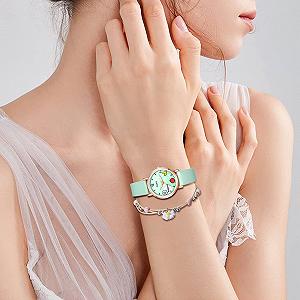 Женские часы-браслет JewelryWe Кварцевые аналоговые с цветами, клубникой и сердцем Кожаные часы Регулируемые бусины Шариковый браслет для женщин и девушек synthetic.ua - Фото 1