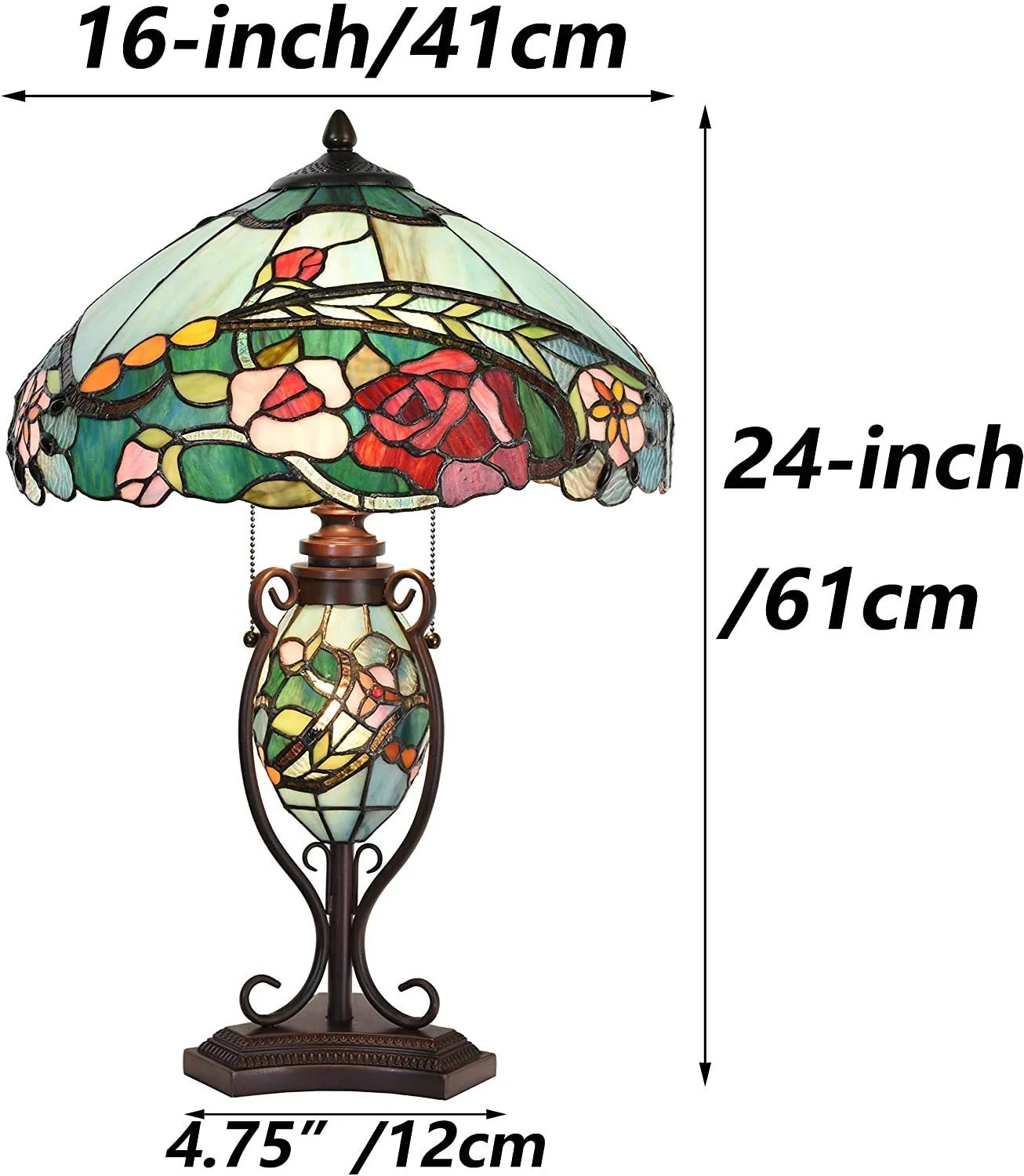 Настільна лампа Bieye Tiffany Style L30738 подвійне підсвічування вітражне скло пелюстки троянд 16"x24", фото №6