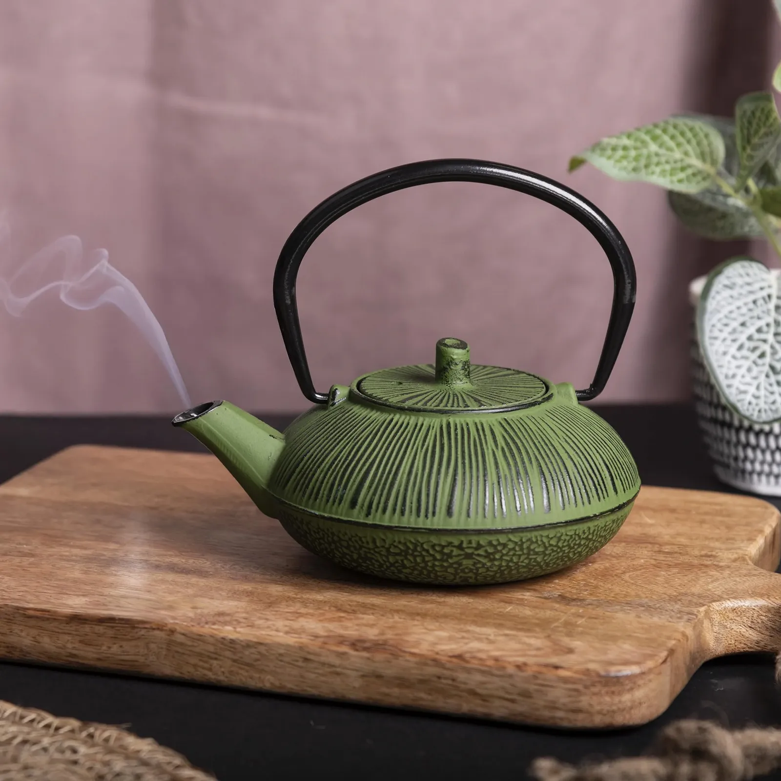 Чайник-заварник Чавунний 500 мл Складна Ручка Фільтр з нержавіючої сталі Зелений, фото №4