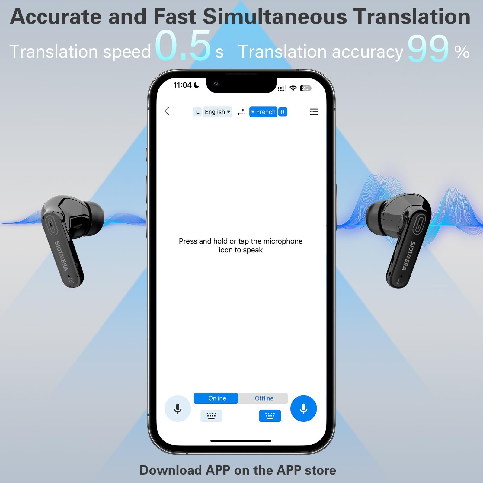 Навушники для перекладу голосу SIOTMERA Y113s, пристрій для перекладу голосу в реальному часі 144 мовами, миттєвий автономний, для подорожей, бізнесу, навчання, HiFi стерео BT 5.4, чорний, фото №3