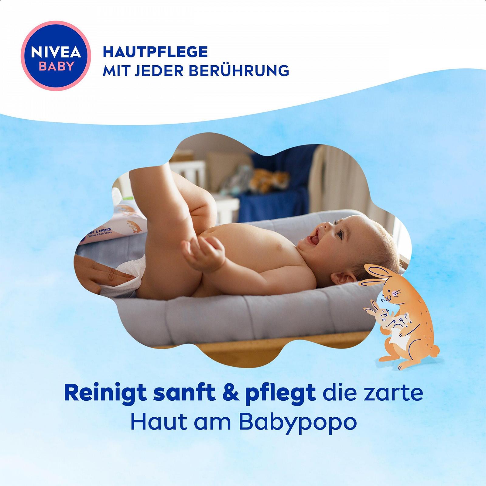 Салфетки NIVEA BABY Soft & Cream Очищающие и ухаживающие 4X57шт., фото №2