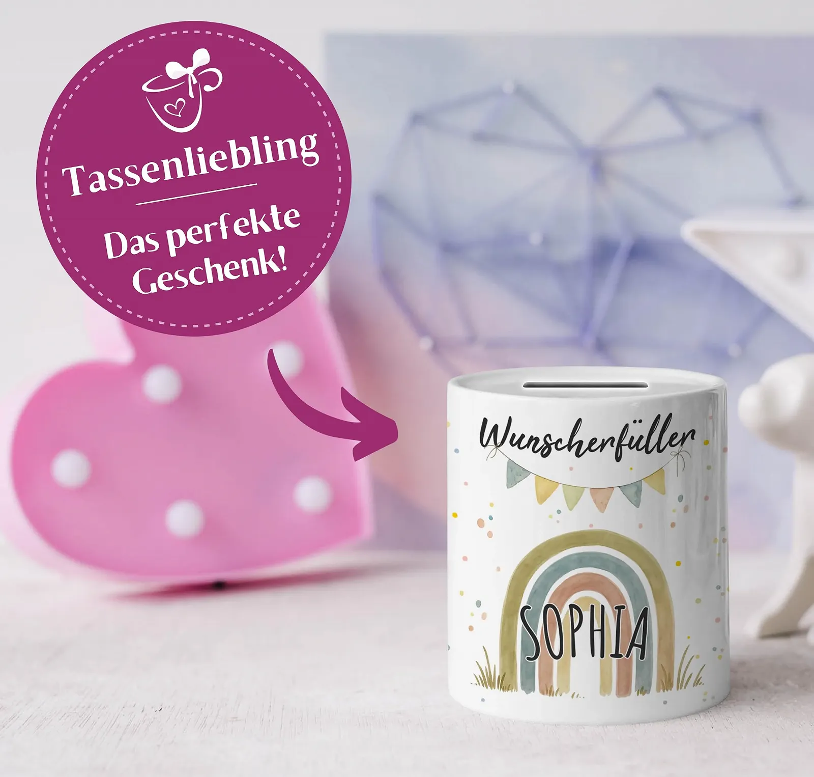 Скарбничка Wunscherfüller Rainbow дитяча з тваринами керамічна, фото №5