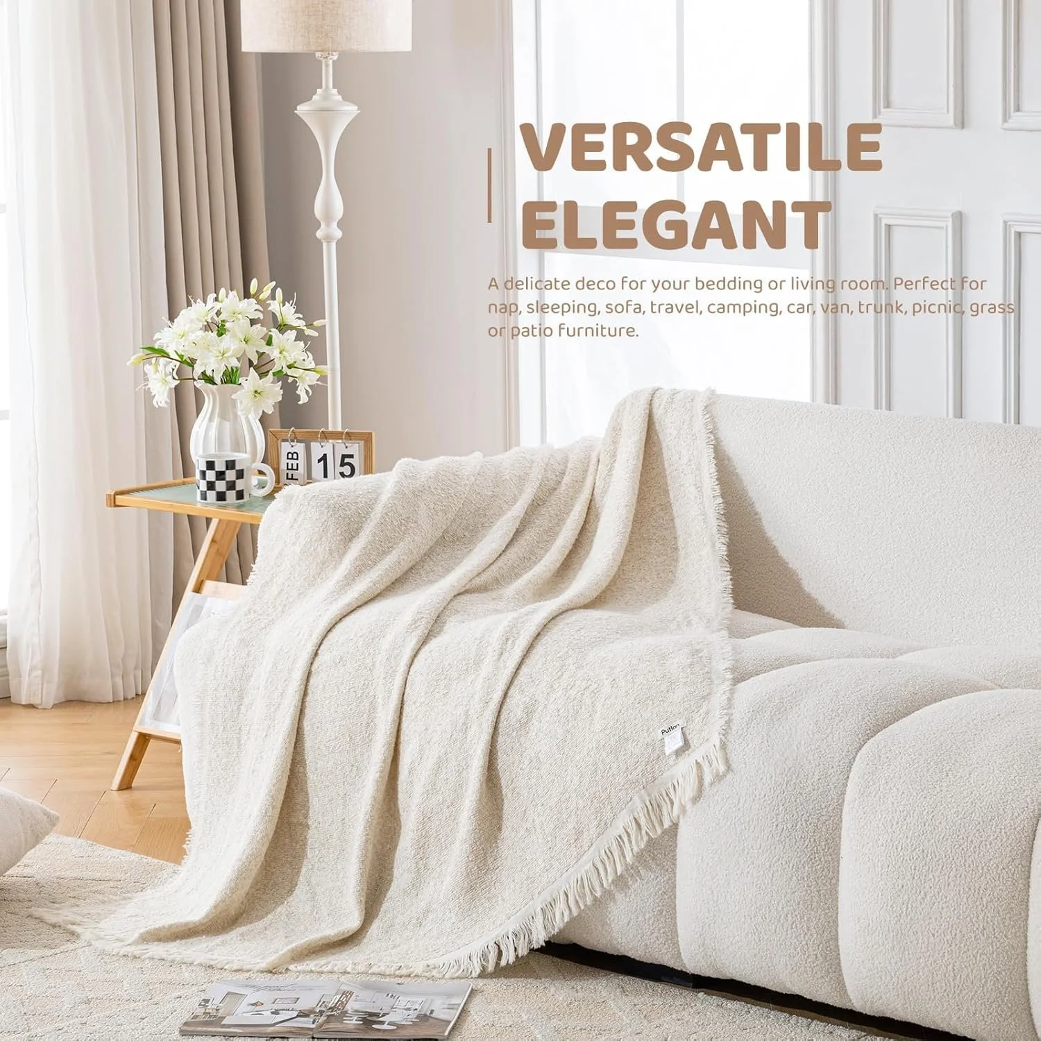 Одеяло Acushla Хлопок Микрофибра Мягкое Пушистое Дышащее для Кровати Дивана Пикника Путешествий Легкое (Кремовый), фото №2