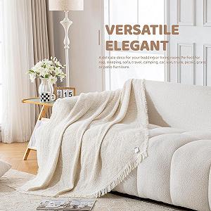 Одеяло Acushla Хлопок Микрофибра Мягкое Пушистое Дышащее для Кровати Дивана Пикника Путешествий Легкое (Кремовый) synthetic.ua - Фото 1